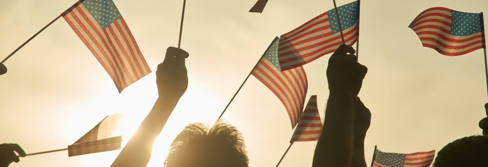 People holding small American Flags in the sky